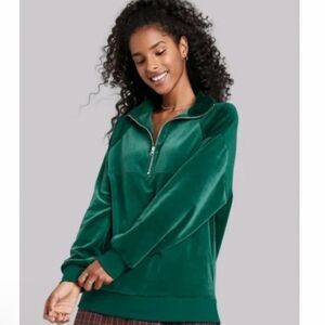Christmas green 🎄 New🏷 Wild Fable velour quarter zip sweatshirt Sz L